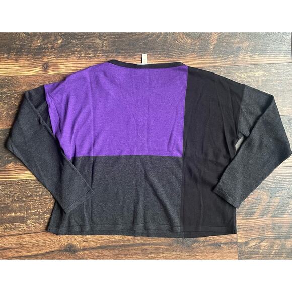 Eileen Fisher Sweater Colorblock Boxy Purple Organic Cotton Tencel Silk PM - Picture 2 of 9